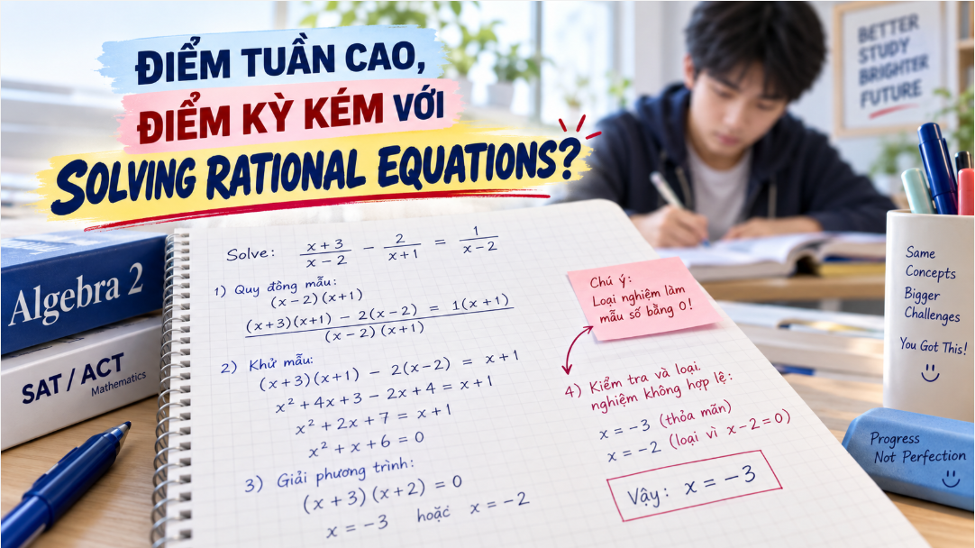 4 lý do điểm kỳ Solving Rational Equations không như điểm tuần – Algebra 2