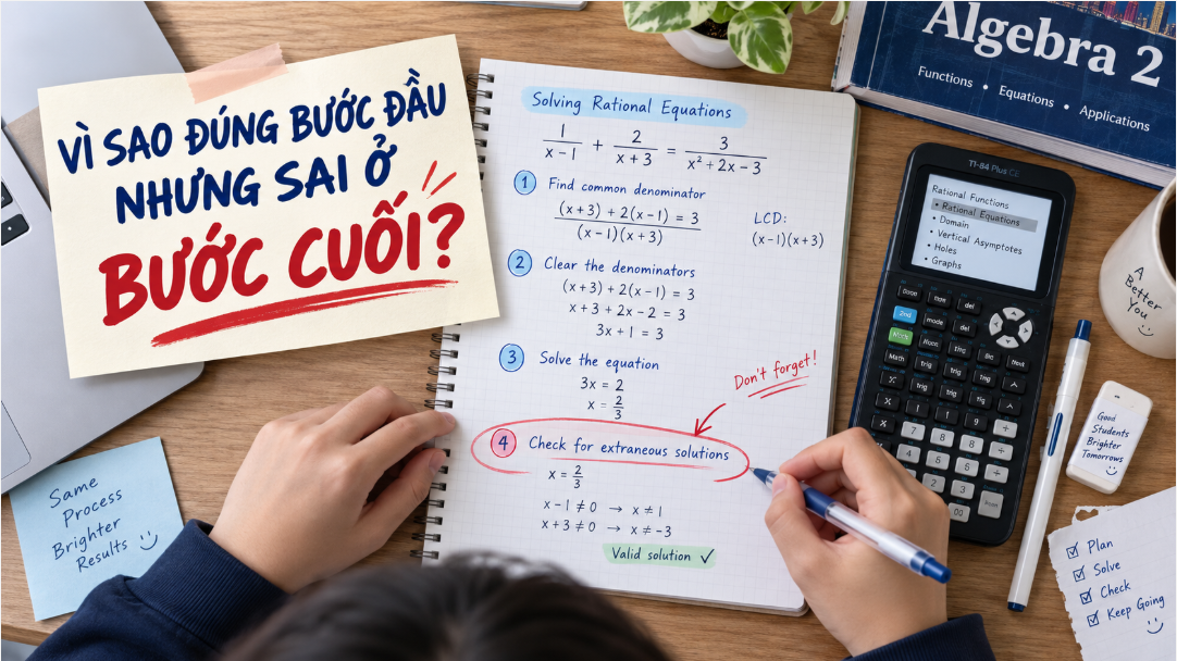 Dấu hiệu con đang yếu 1 dạng bài Solving Rational Equations – Algebra 2