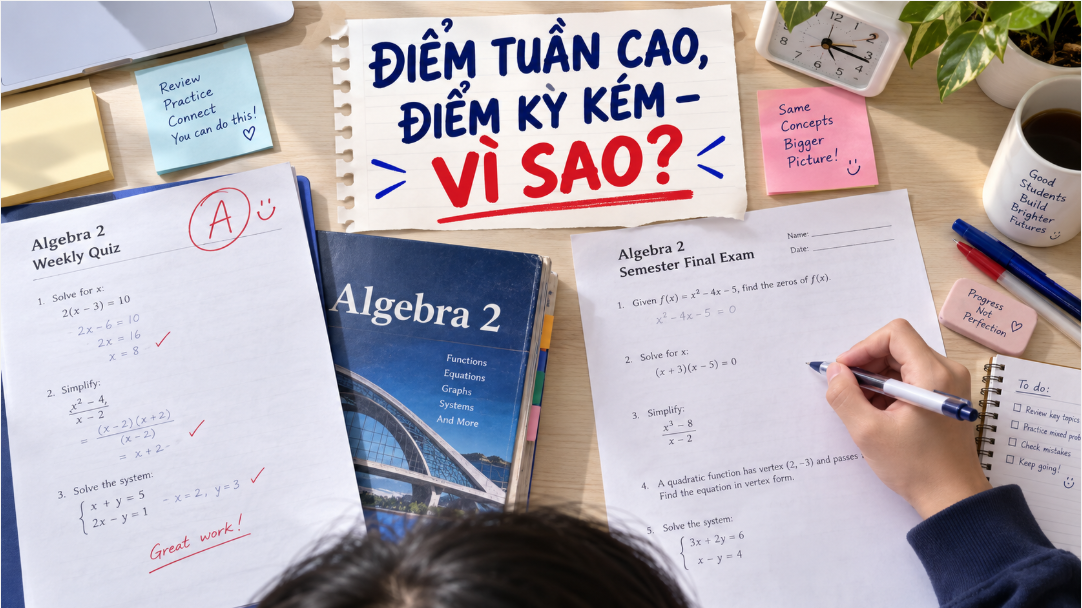 Điểm tuần cao nhưng điểm kỳ Algebra 2 vẫn kém: vì sao?