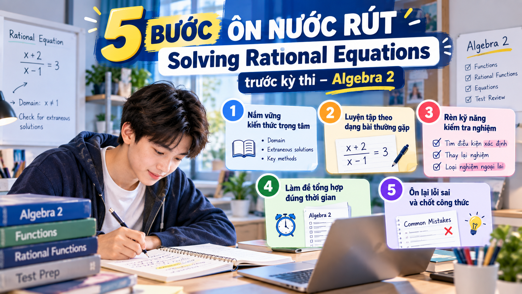 5 bước ôn nước rút Solving Rational Equations trước kỳ thi – Algebra 2
