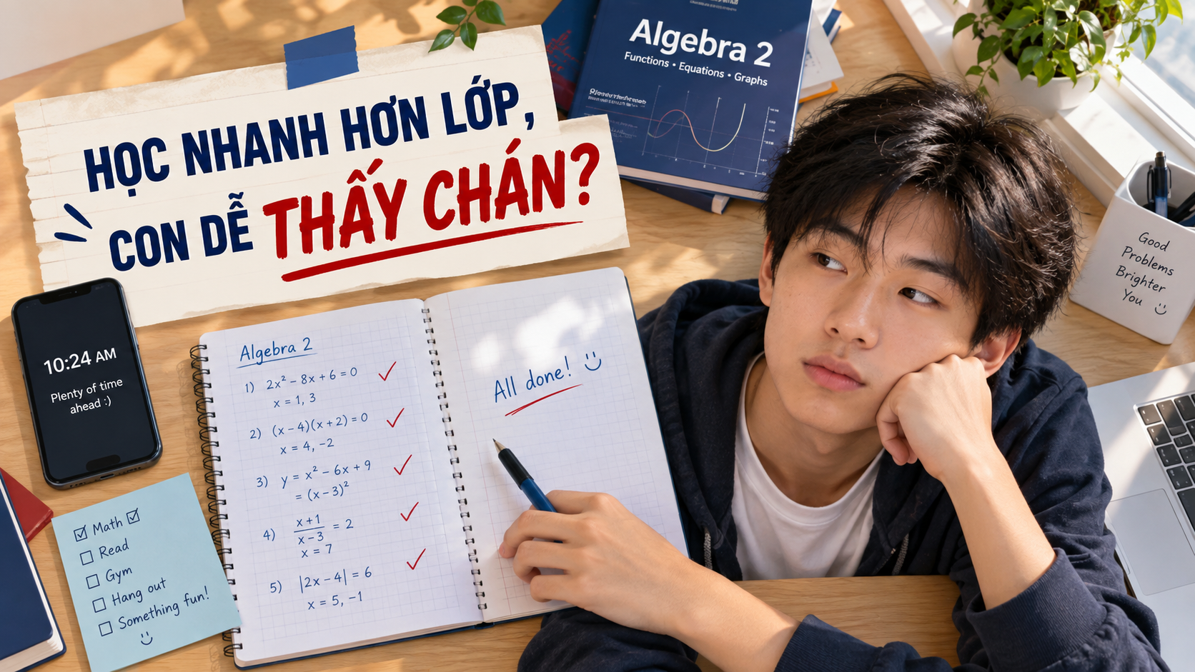 Con chán học Algebra 2 vì tiến độ quá chậm so với khả năng?