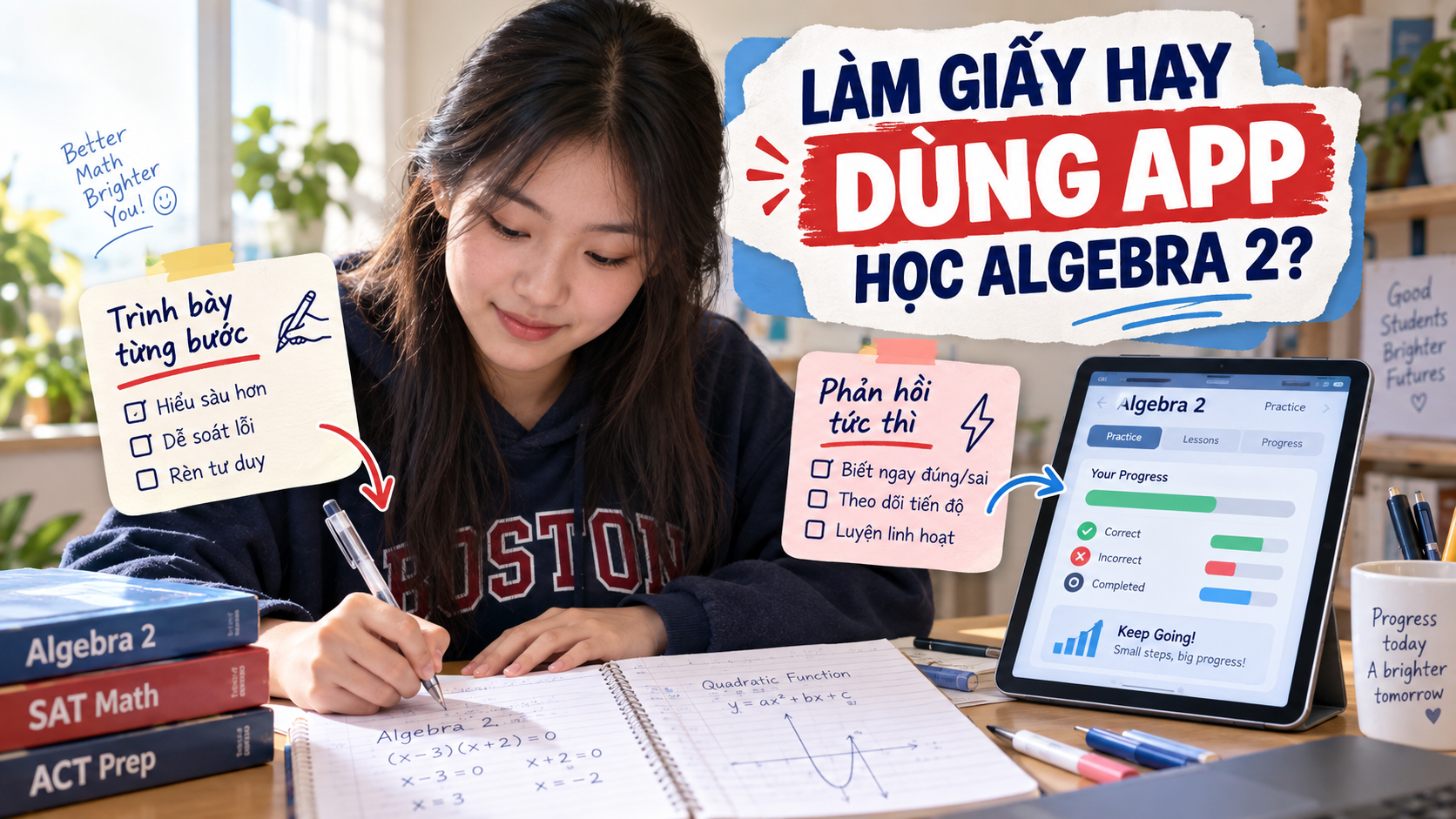 Làm bài Algebra 2 trên giấy hay qua app: cách nào hiệu quả hơn?