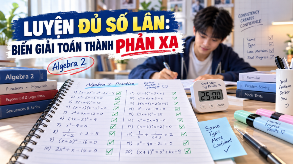 Vì sao luyện đủ số lần lại giúp học Algebra 2 phản xạ nhanh hơn?