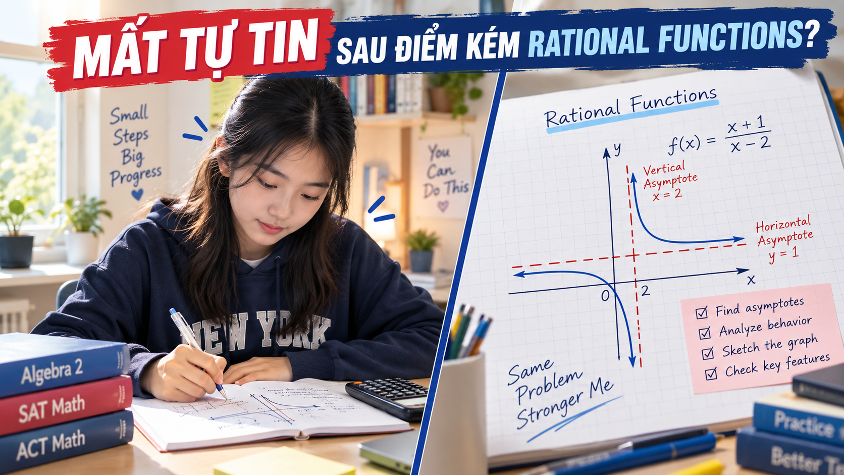 Giúp con lấy lại tự tin với Rational Functions sau điểm kém – Algebra 2